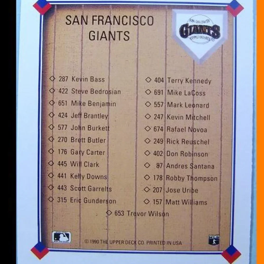 1991 Upper Deck San Francisco GIANTS Team Set of vintage Baseball Cards NMint